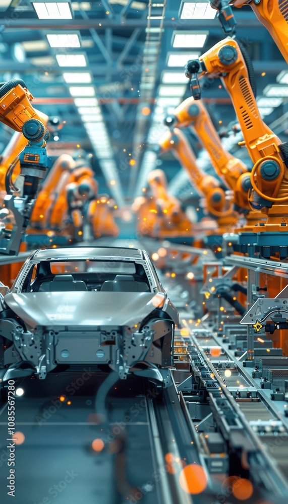Aufkleber robotic precision in high-tech automobile chassis assembly line - clean factory environment