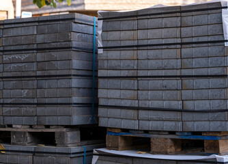 Decorative pavement tiles on the street. Repair of the pedestrian zone in the city,