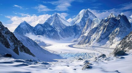 Obraz premium Snowy Mountain Range with Glacier in the Foreground