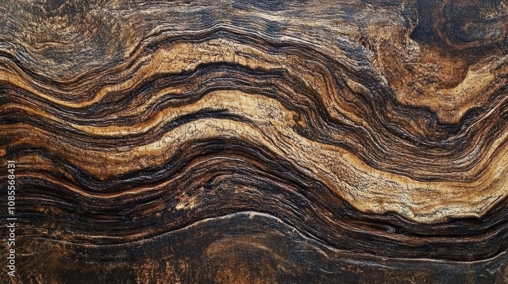 Poster the image is a close up of a piece of wood with a brown and black grain pattern
