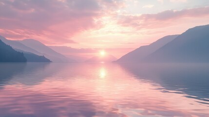 Fototapeta premium Serene Lakeside Sunset with Soft Pastel Colors