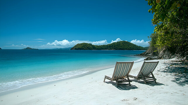 Relaxing beachside retreat tropical island scenic photography calm environment wide angle blissful escape