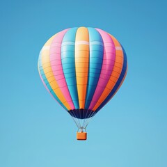 Naklejka premium A colorful balloon floating against a bright blue sky, with rays of sunlight creating a vibrant, cheerful atmosphere. Minimalist, bright, high resolution. ,closes up