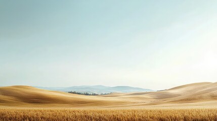 Fototapeta premium Serene Countryside with Rolling Hills and Clear Sky