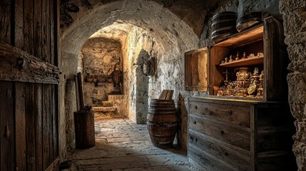 Secret Passage in Ancient Castle with Hidden Room