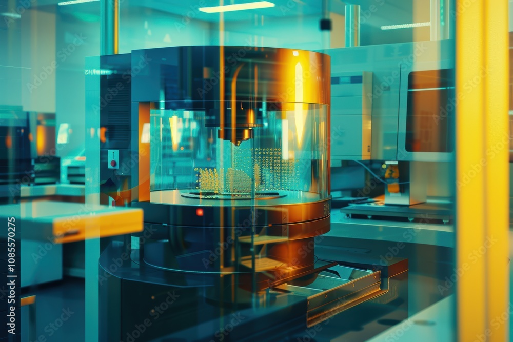 Poster high-tech x-ray diffraction machine in modern laboratory setting for crystal analysis