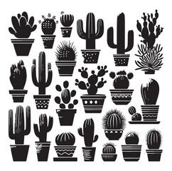 Different Type of Cactus vector set silhouette, Cactus icon