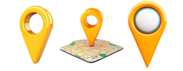Set of map pointer 3d icon cartoon style floating on transparent background PNG