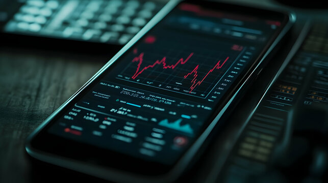 Market analysis trends financial sector mobile app interface dark mode close-up data visualization for investment insights
