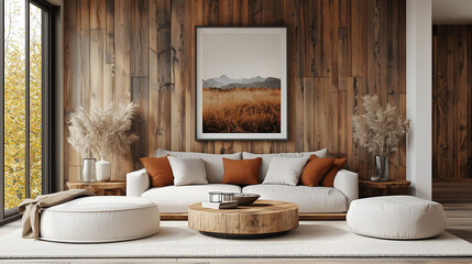 Cozy Living Room with Mountain View Print 