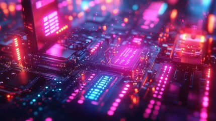 Obraz premium Colorful circuit board with glowing elements.