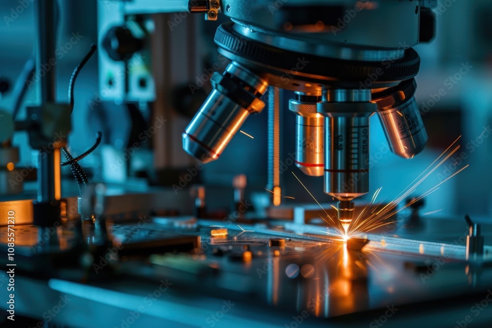 Poster precision micro welding process in high-tech laboratory setting for industrial applications