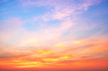 Beautiful , luxury soft gradient orange gold clouds and sunlight on the blue sky perfect for the background, take in everning,Twilight, Large size, high definition landscape photo