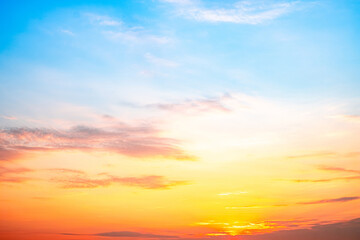 like a bright golden and blue sky. The sunrise is decorated with clouds in various shapes, everning,Twilight, Large size, High definition landscape photo