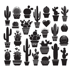 Different Type of Cactus vector set silhouette, Cactus icon