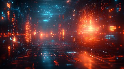 Visual metaphor of mining business featuring layered grids illuminated analytics pathways and radiant extracted data insights