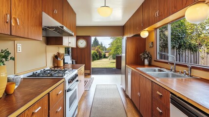Retro Mid-Century Modern Kitchen with Wood Cabinets