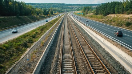 Railway Tracks Running Parallel to Highway