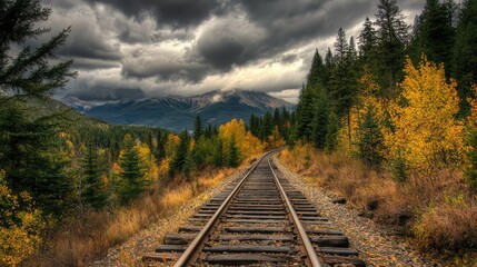 Fototapeta premium Railway Track Disappearing into Dense Forest