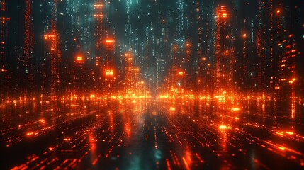 Visual metaphor of data mining business context with layered digital grids glowing analytics pathways and extracted information representing insights