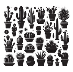 Different Type of Cactus vector set silhouette, Cactus icon