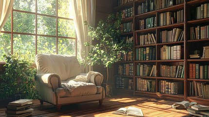 Cozy Library Corner with Comfortable Armchair