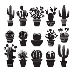 Different Type of Cactus vector set silhouette, Cactus icon