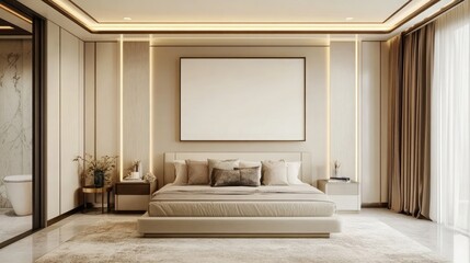 Luxurious apartment with ISO A1 frame mockup above a side table