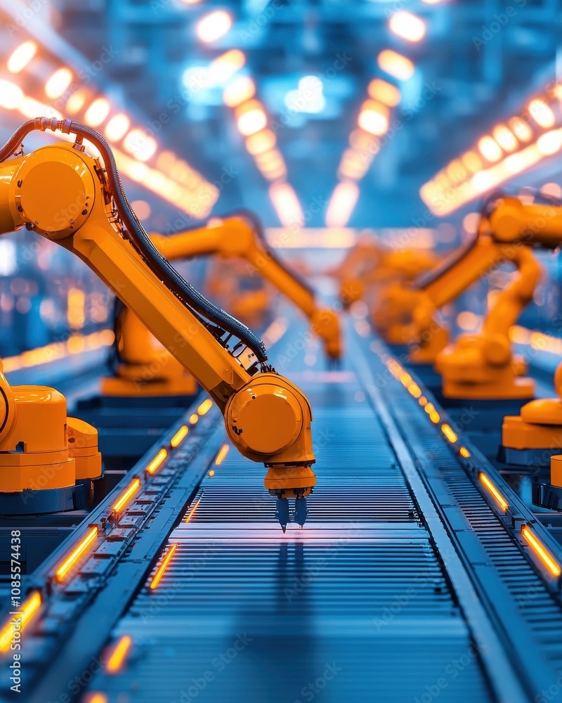Poster dynamic automation in retro fast food production factory setting vibrant environment industrial view