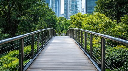 Modern Pedestrian Bridge in Urban Green Space