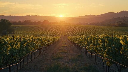 Naklejka premium Serene Sunset Over Vineyard Landscape