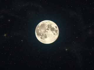 Panoramic view of the moon in deep space with glowing stars and galaxies in the background, universe