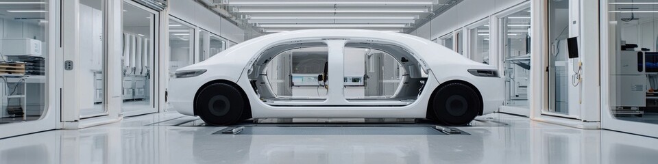 Fototapeta premium Revolutionary retro fast food vibrant innovations in automotive manufacturing high-tech factory futuristic design perspectives