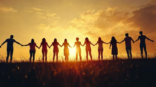 A group of women are holding hands in a circle