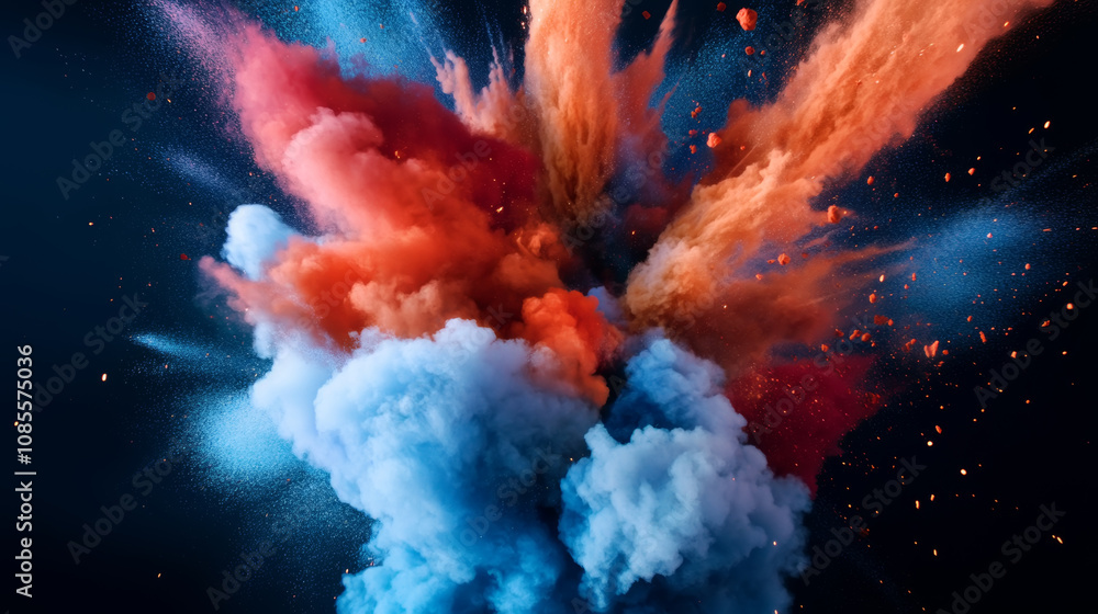 Aufkleber colorful explosion of powder creating vibrant clouds during a creative art event in a studio setting