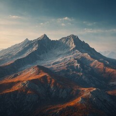 Mimicry of a Mountain Range Through AI Art: A mountain landscape that appears to be made of digital art rather than natural rock formations, shifting and changing as the light changes.

