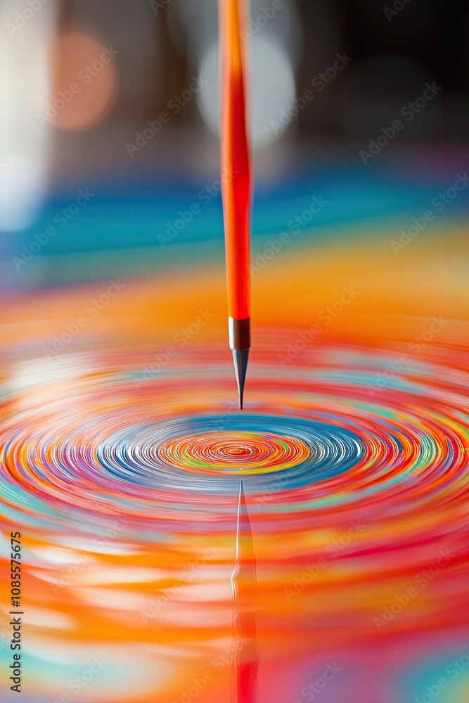 Fototapete the slow movement of an arrow hitting a target. close-up of an arrow hitting a target on a colorful 
