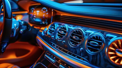 Sleek Modern Car Interior with LED-Lit Dashboard and Advanced Climate Control System