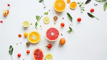 Rich Fruits and Vegetables on White Background - A Bountiful Display of Nature's Goodness. The Vibrant Colors and Freshness of the Fruits and Veggies, Standing Out Against the Pure White