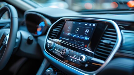 Fototapeta premium Modern Car Interior with Advanced Digital Displays and Touchscreen Controls for Ergonomic Design
