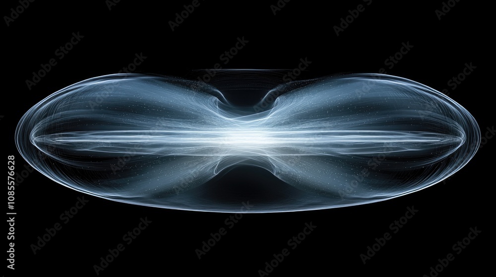 Poster ethereal light waves and abstract energy flow displaying dynamic patterns and forms in a dark backgr