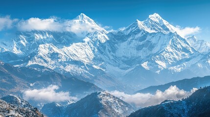 Obraz premium Panoramic Snow-Covered Mountains in Winter Landscape