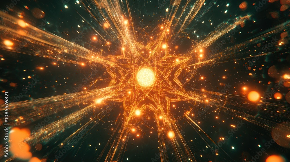 Poster abstract star-shaped pattern radiating light and energy in a mesmerizing cosmic background filled wi