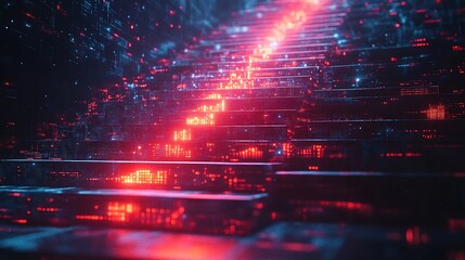 Concept of achieving business goals illustrated glowing upward arrows vibrant financial symbols and dynamic pathways of success