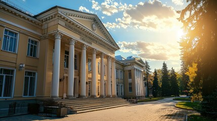 Obraz premium Neoclassical University Building with Columned Entrance