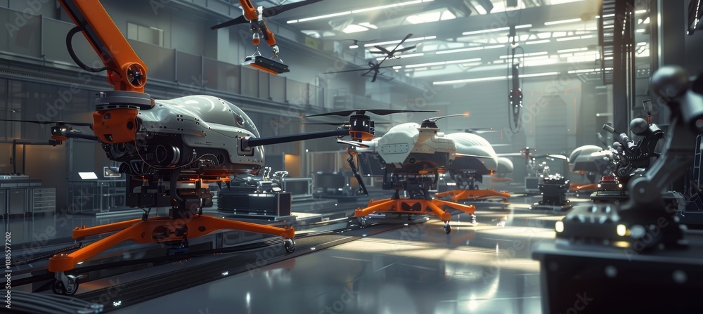 Poster efficient drone manufacturing plant with advanced robotic automation technology