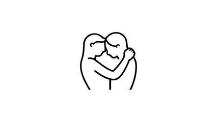 simple hug love vector illustration, people hugging simple outline illustration