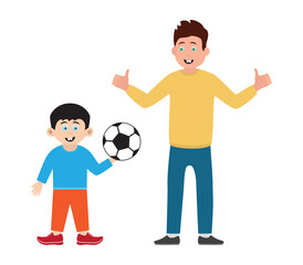 kid and teenager play with soccer ball icon