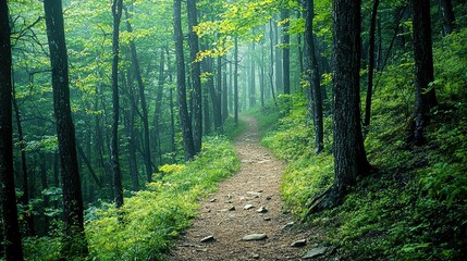 Obraz premium Winding Trail Through Dense Forests