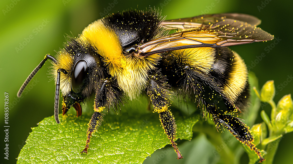 Poster a bee rests on a small flower while collecting pollen and enjoying the warm sunlight of spring in a 